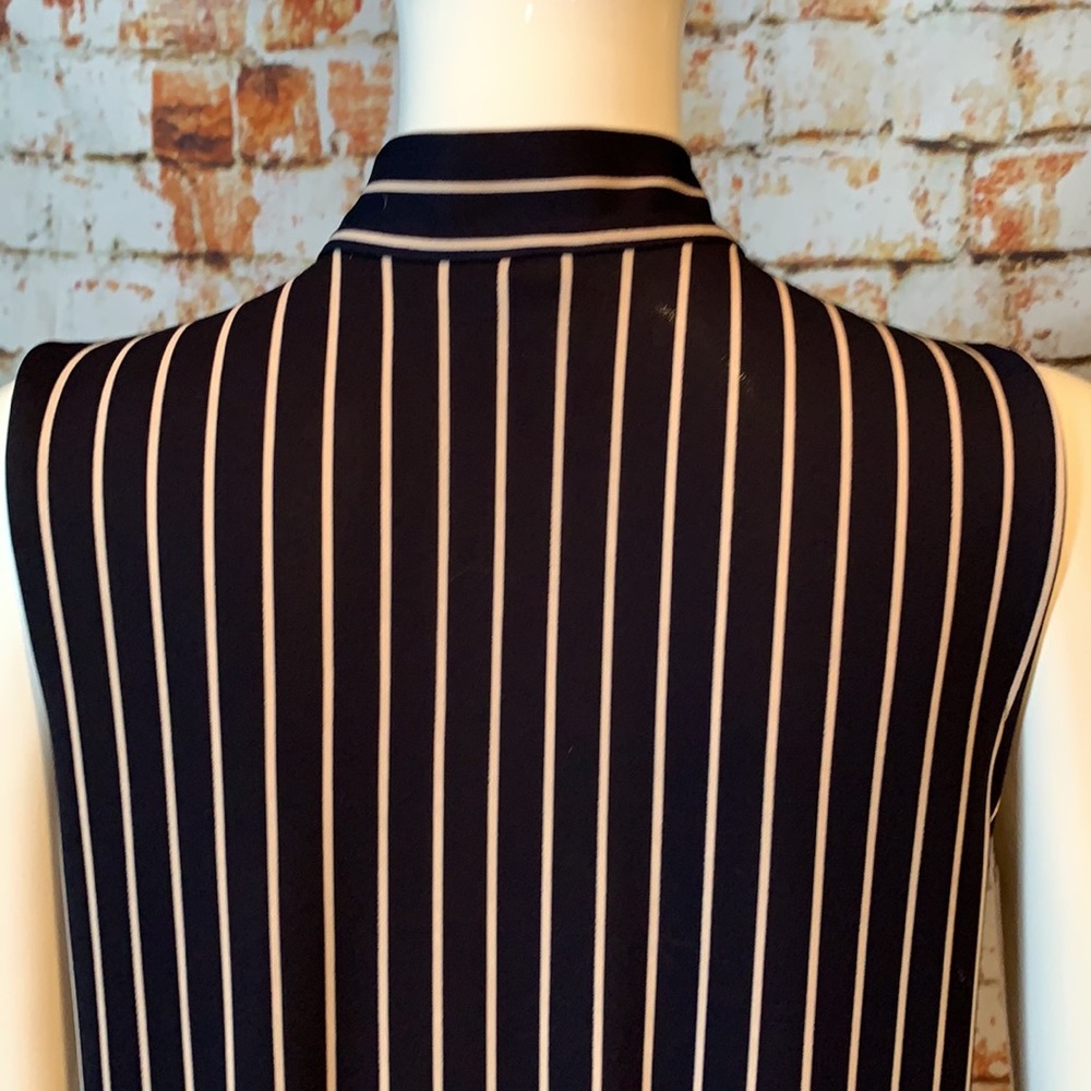 Ann Taylor Stripe Tie Neck Button Front Shell - Picture 6 of 8